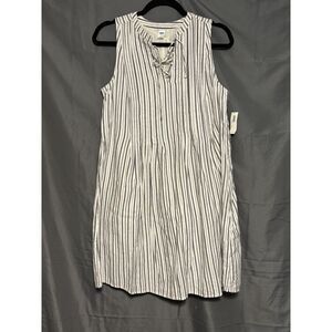 OLD NAVY, Navy & White Striped Dress w/Lace Up Bodice Cutout‎ Trim Medium New
